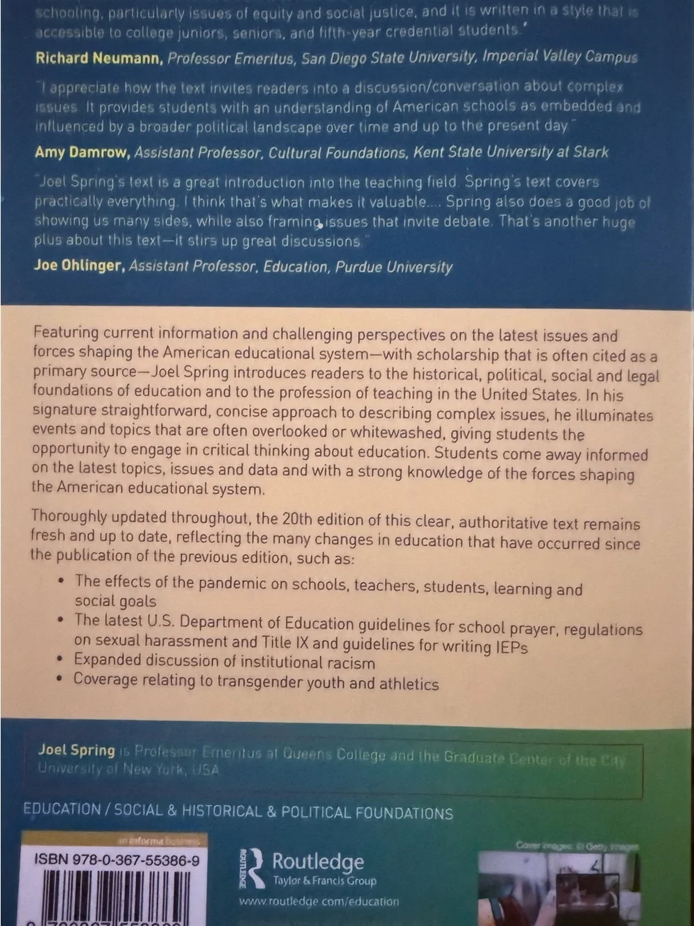 M.Ed: Joel Spring American Education Textbook - Green Cover
